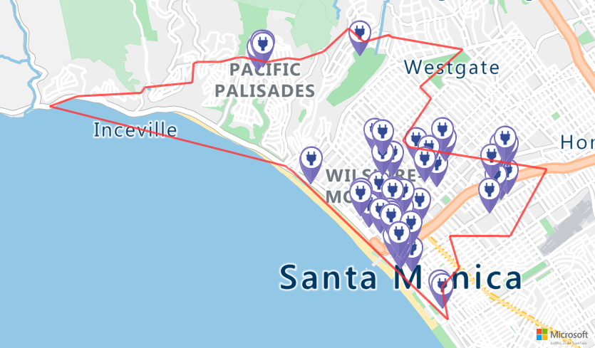 A map showing the location range