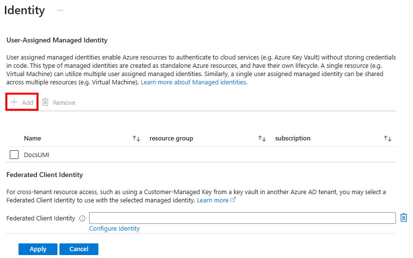 Screenshot of the Azure portal Identity menu.