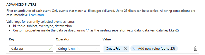 Screenshot showing how to filter out create file events.