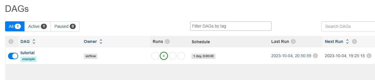Screenshot that shows the DAG to delete.