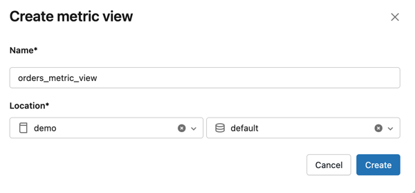 Create metric view dialog.