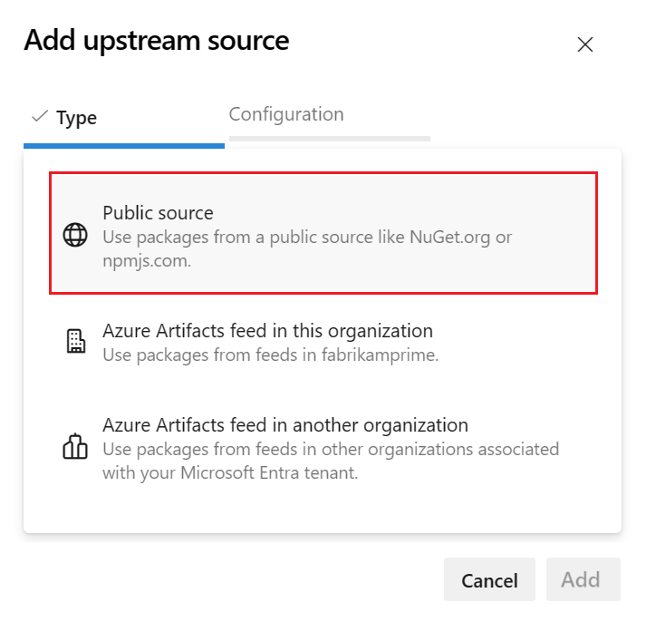 A screenshot showing the different types of upstream sources.