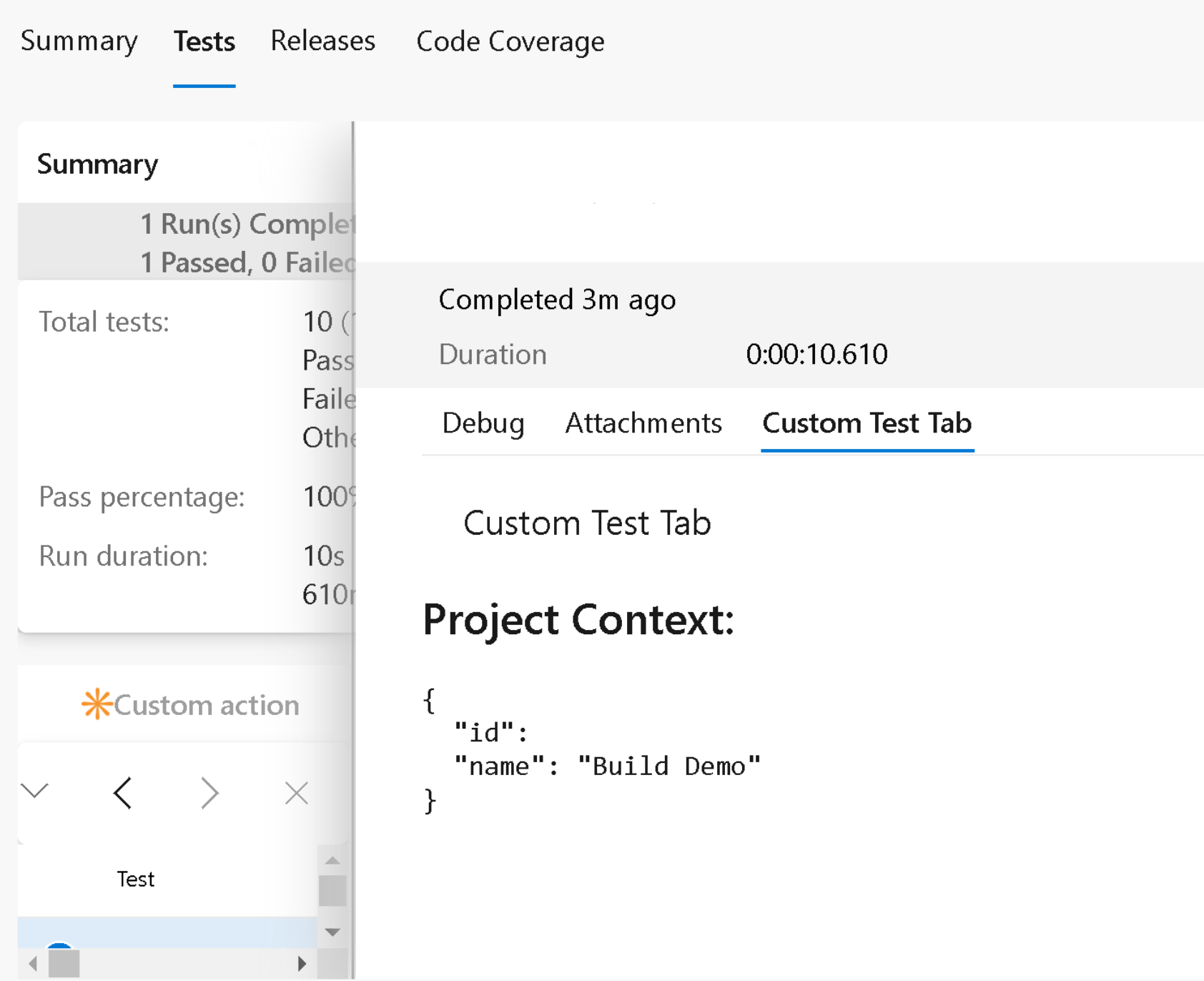 Screenshot of a custom tab in test result details.