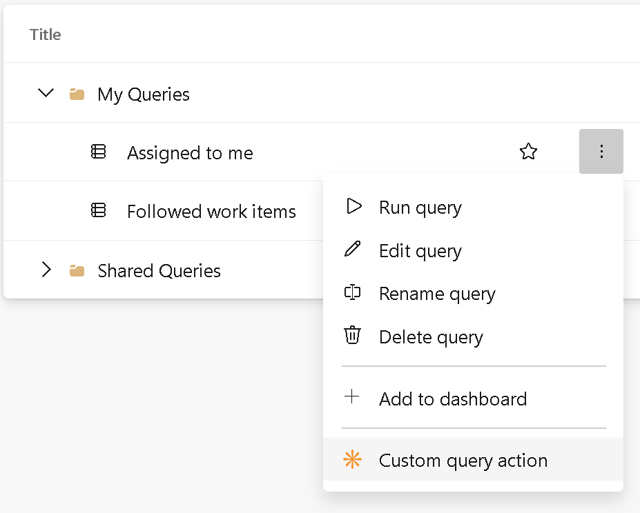 Screenshot of a custom action in the query menu.