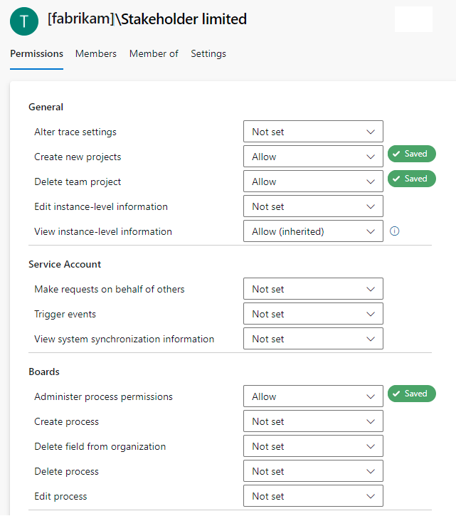 Screenshot of Collection-level Prmissions for a selected group, preview page.