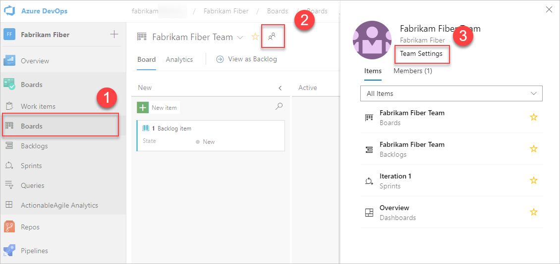 Screenshot shows work backlog or board, choose team profile icon.
