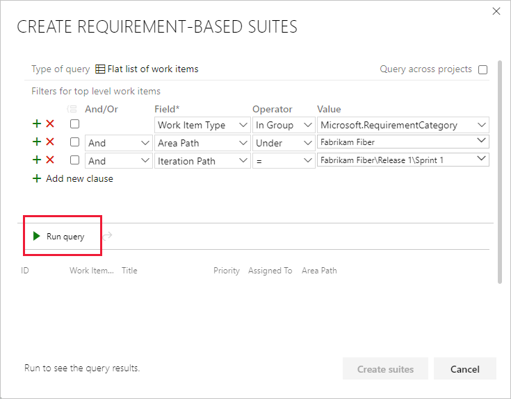 Screenshot shows adding clauses to filter by iteration and running the query.