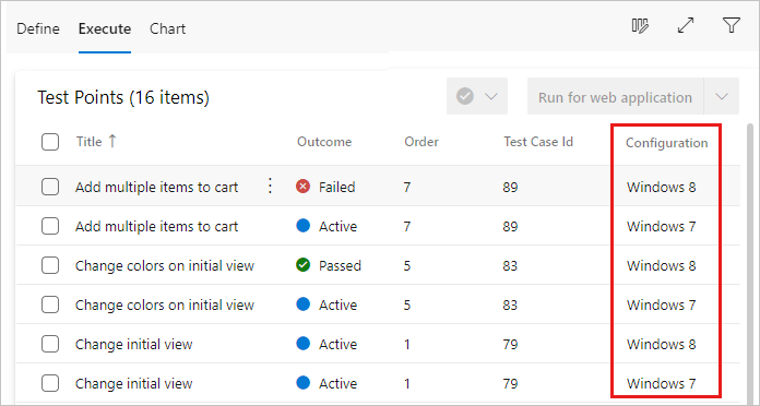 Screenshot of multiple configurations assigned to a test suite.