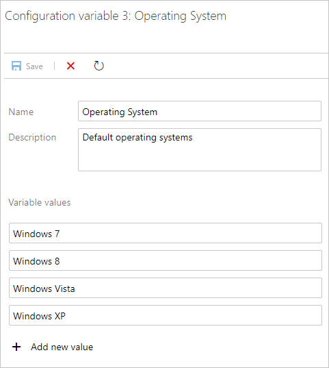 Screenshot of setting values for an Operating Systems configuration variable.
