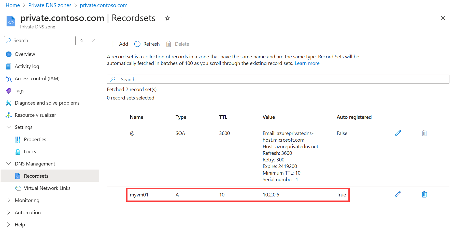 Screenshot of creating dns record.