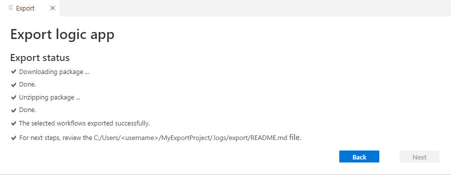 Screenshot showing the 'Export status' section with export progress.