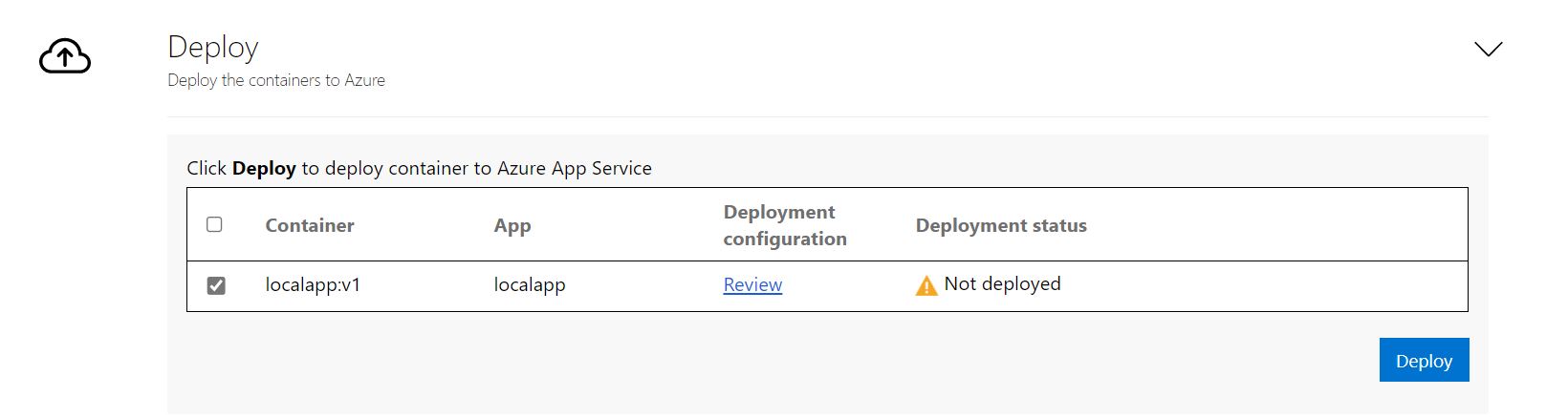 Screenshot for app deployment configuration.