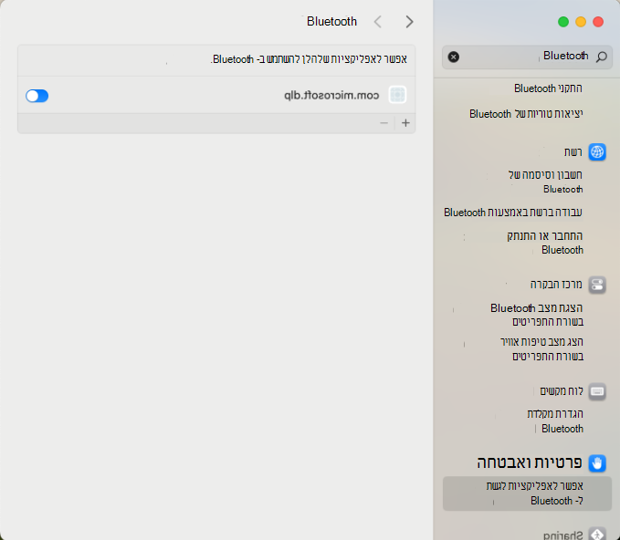 צילום מסך שמראה סקירת גישה ל- Bluetooth