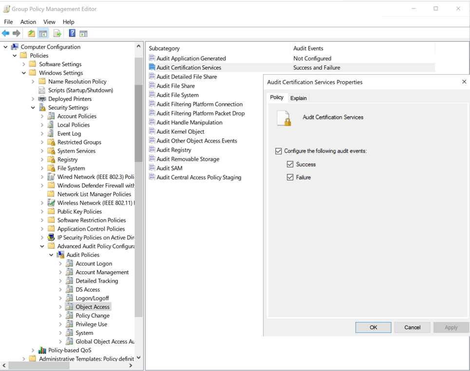 Screenshot of the Group Policy Management Editor.