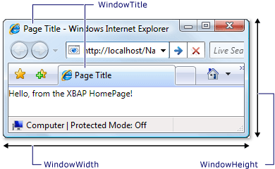 This shows the window title, height, and width you can configure. Window title, height, width