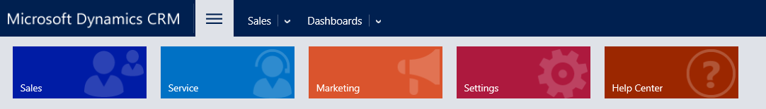 SiteMap מציג אזורים ב- Dynamics 365 Customer Engagement.
