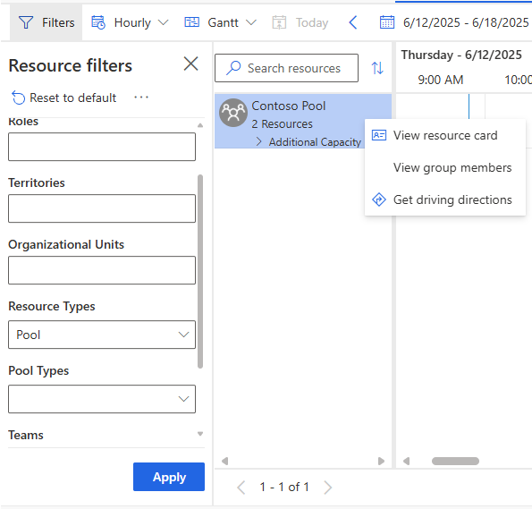 צילום מסך המציג את התוצאה של לחיצה באמצעות לחצן העכבר הימני על משאב מאגר להצגת חברי מאגר.