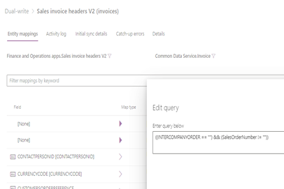 Edit query dialog box for Sales Invoice Header V2.