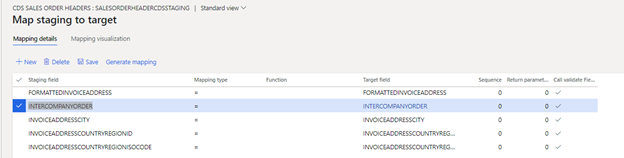 Map staging to target page for CDS Sales Order Headers.