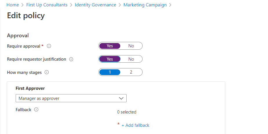 Access package - Requests - Approval settings