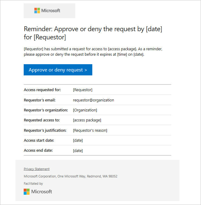 Reminder access request email