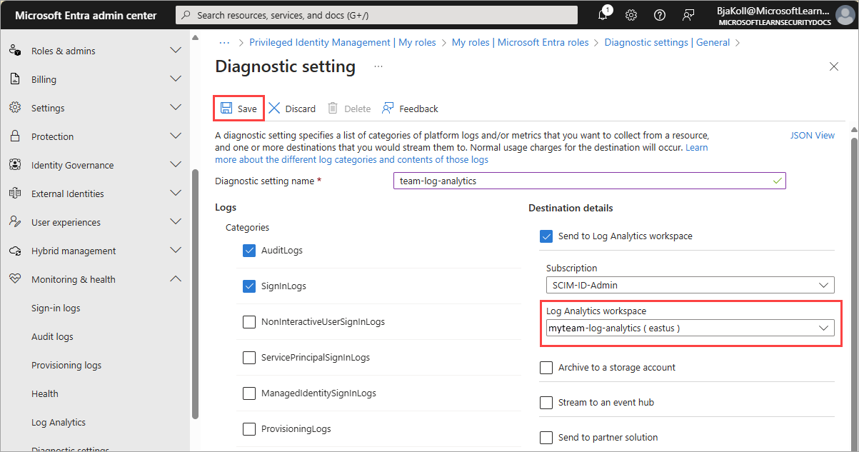 Select diagnostics settings