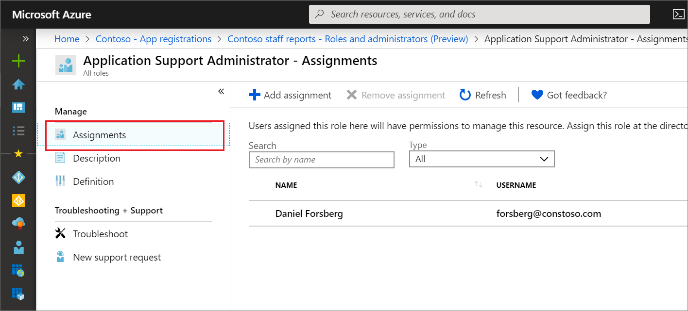 List app registration role assignments from the properties of an app registration