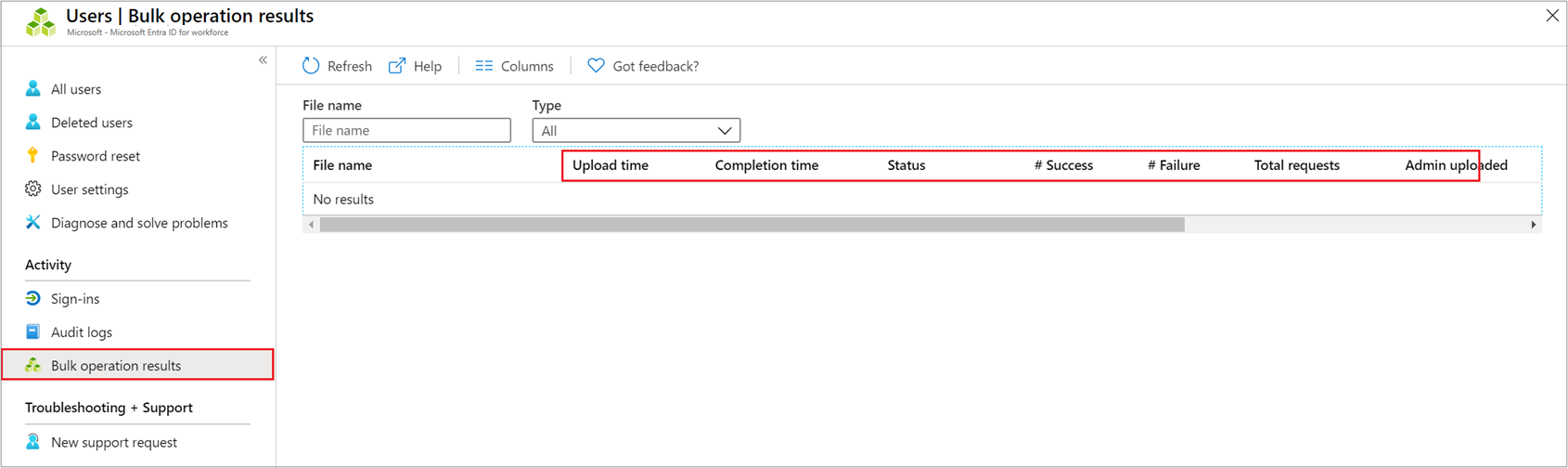 Screenshot showing how to check the status of the operation in the bulk operations results page.