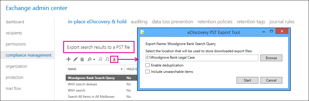 Export eDiscovery Search Results to a PST File.