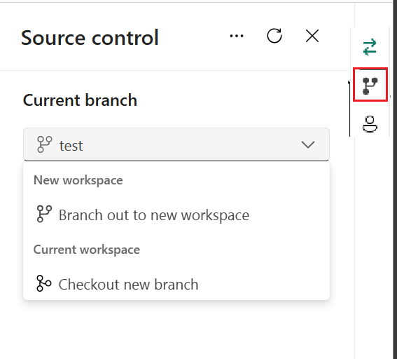 Screenshot of the branch out tab in the source control panel.