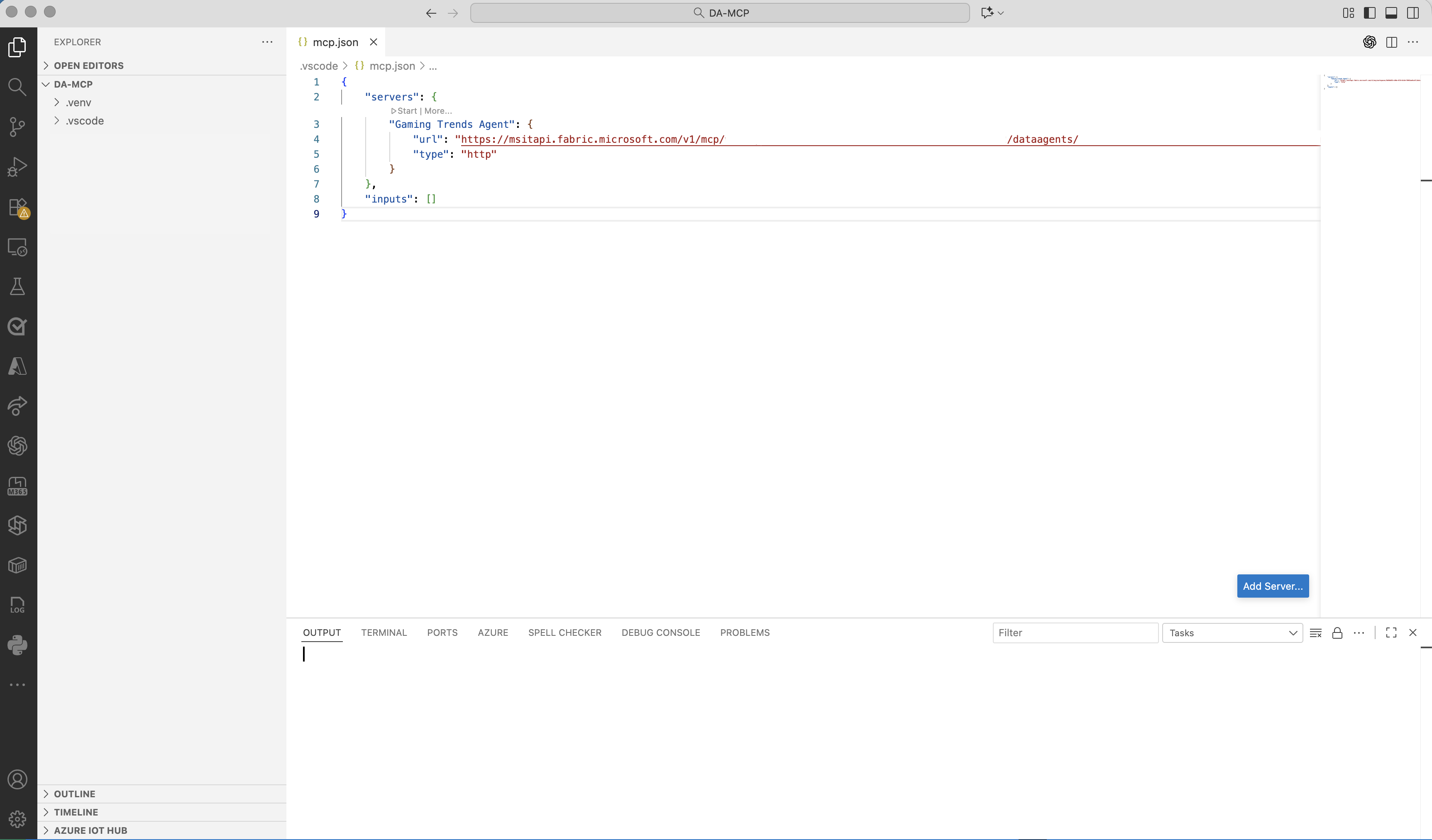 Screenshot showing the MCP file of the data agent.