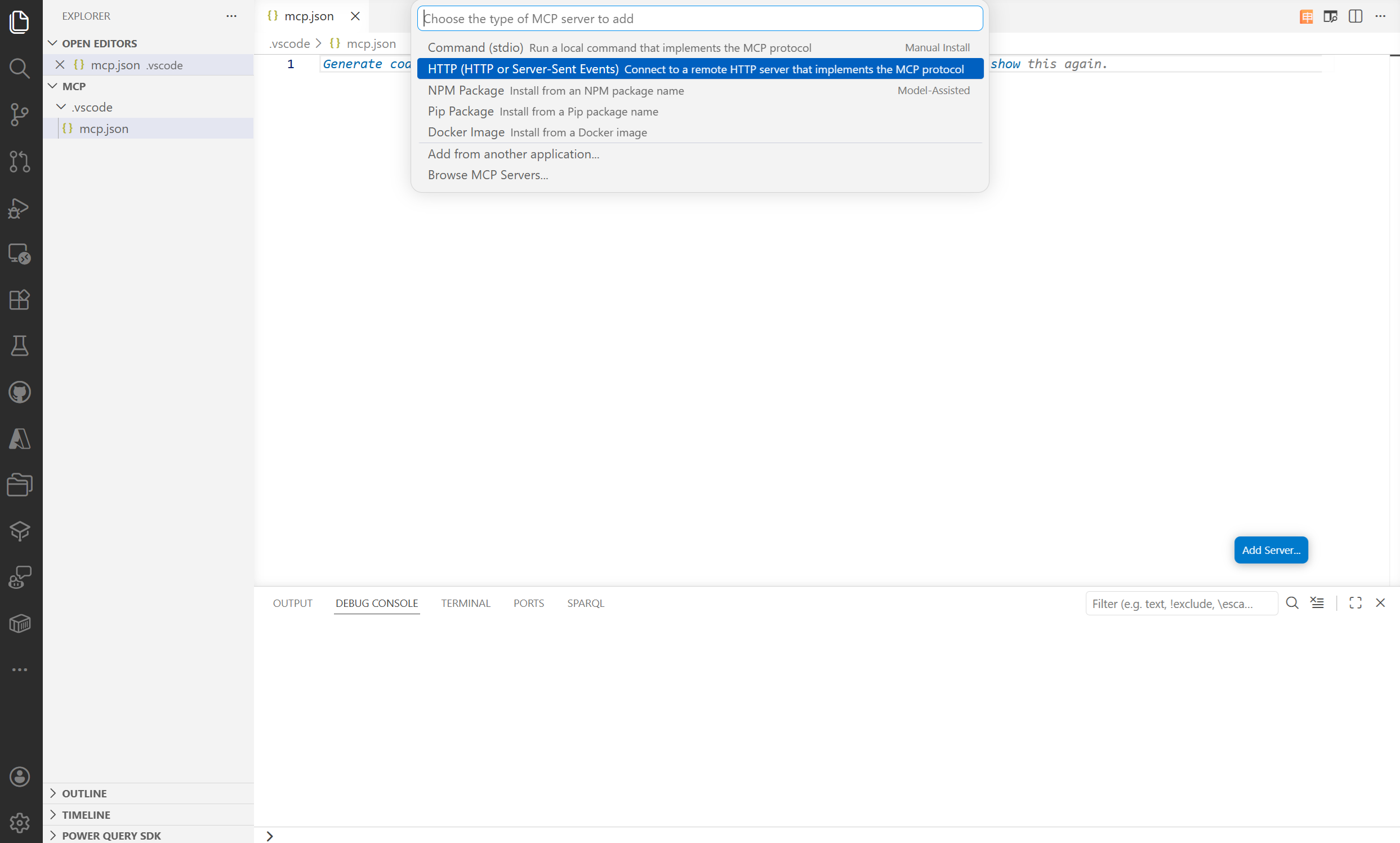 Screenshot showing the selection of HTTP.