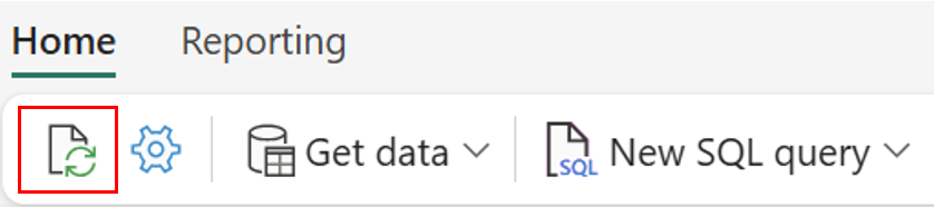 Screenshot of the ribbon on the Home screen, showing where to select the refresh option.
