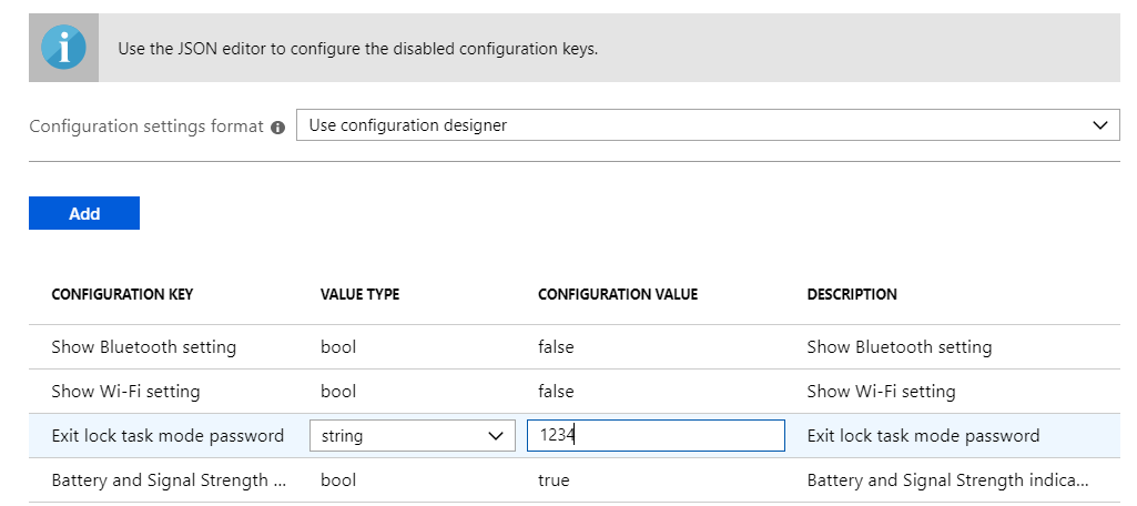 Screenshot of added configuration settings