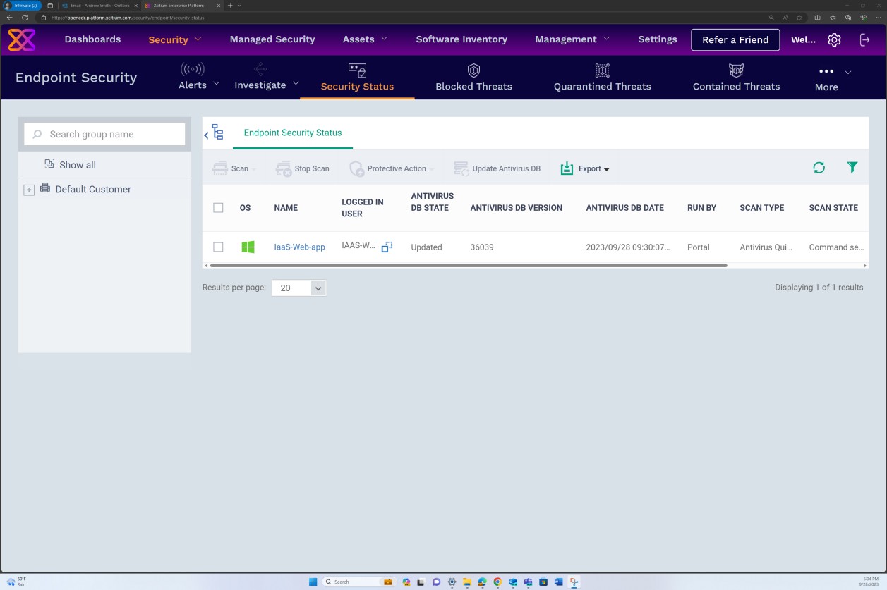 OpenEDR endpoint security status for IaaS-Web-app