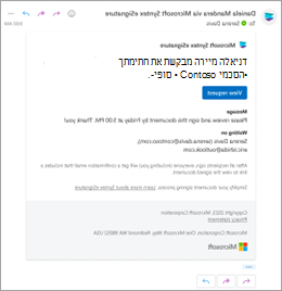 צילום מסך של הודעת דואר אלקטרוני המציגה את לחצן 'הצג בקשה'.