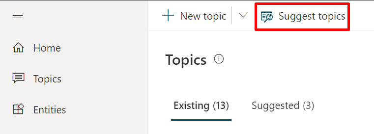 Screenshot of the Suggest topics button.