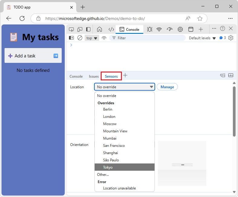 Selecting Tokyo from the Location list
