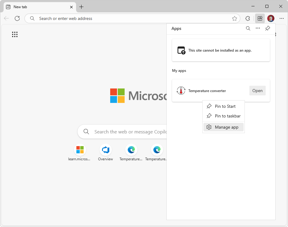 The Manage app command