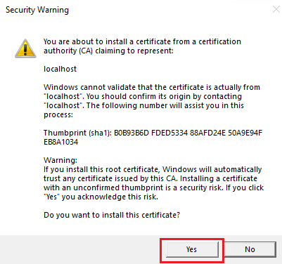 Screenshot shows the microsoft warning.