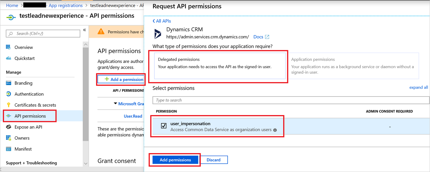 Screenshot illustrating the Add permissions button.