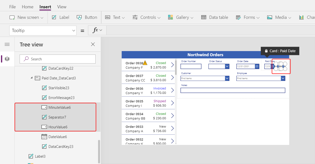 Select time control in Paid Date card.