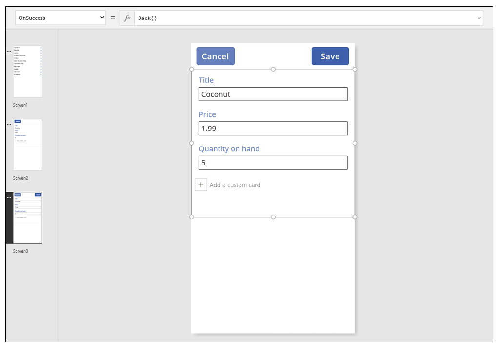 Edit form with added "OnSuccess" rule