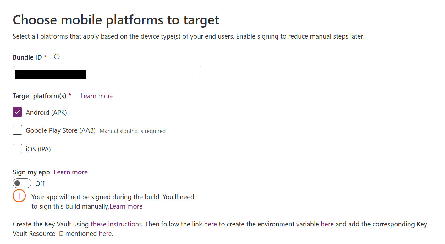 Select target platforms Choose the apps which you want to wrap.