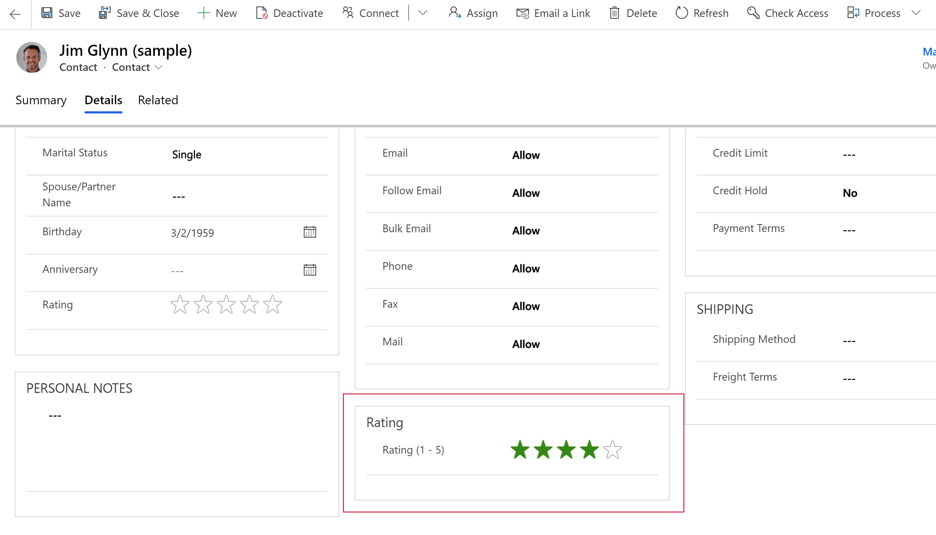 Star rating control for a column Star rating control.