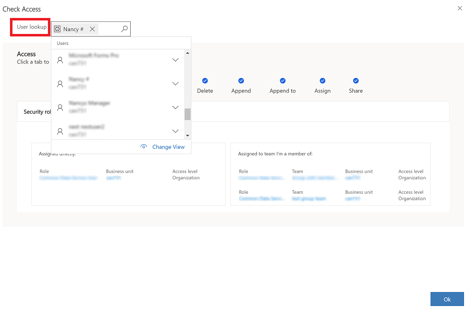 Access checker showing your access level for an admin.