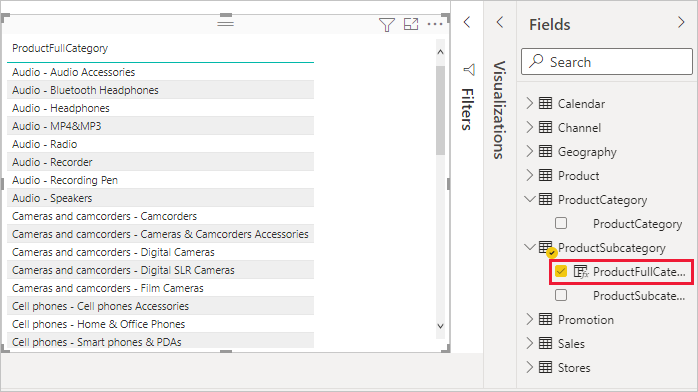 Screenshot of the ProductFullCategory table.
