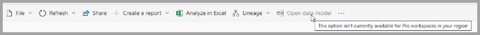 Screenshot of hovering over the open semantic model button.