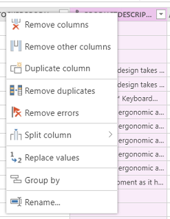 לחיצה ימנית על עמודה.