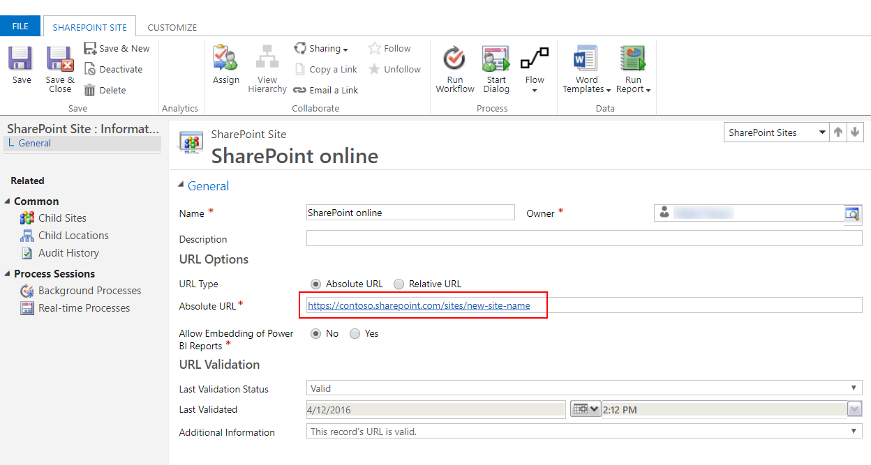 הזן כתובת URL יחסית של SharePoint.